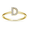 14K Yellow Gold Pave Diamond Uppercase D Initial Ring - 0.07 ct