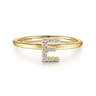 14K Yellow Gold Pave Diamond Uppercase E Initial Ring - 0.06 ct