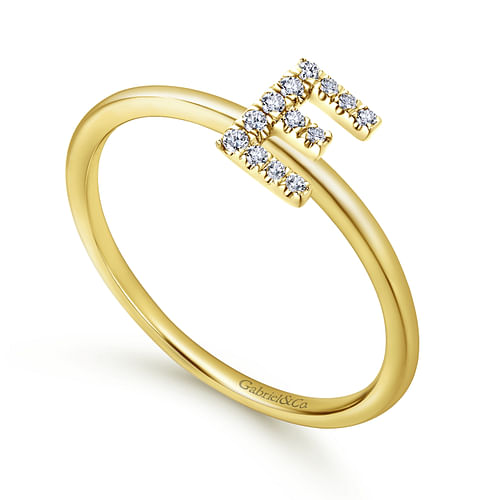 14K Yellow Gold Pave Diamond Uppercase E Initial Ring - 0.06 ct - Shot 3