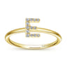 14K Yellow Gold Pave Diamond Uppercase E Initial Ring - 0.06 ct
