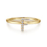 14K Yellow Gold Pave Diamond Uppercase F Initial Ring - 0.05 ct
