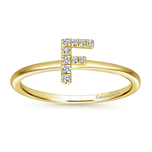 14K Yellow Gold Pave Diamond Uppercase F Initial Ring - 0.05 ct - Shot 4