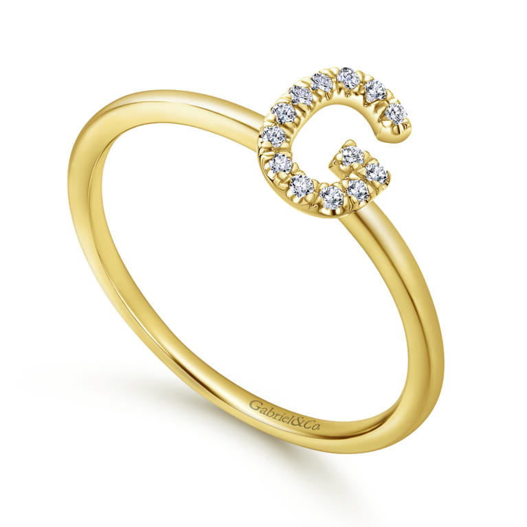 14K Yellow Gold Pave Diamond Uppercase G Initial Ring - 0.07 ct - Shot 3