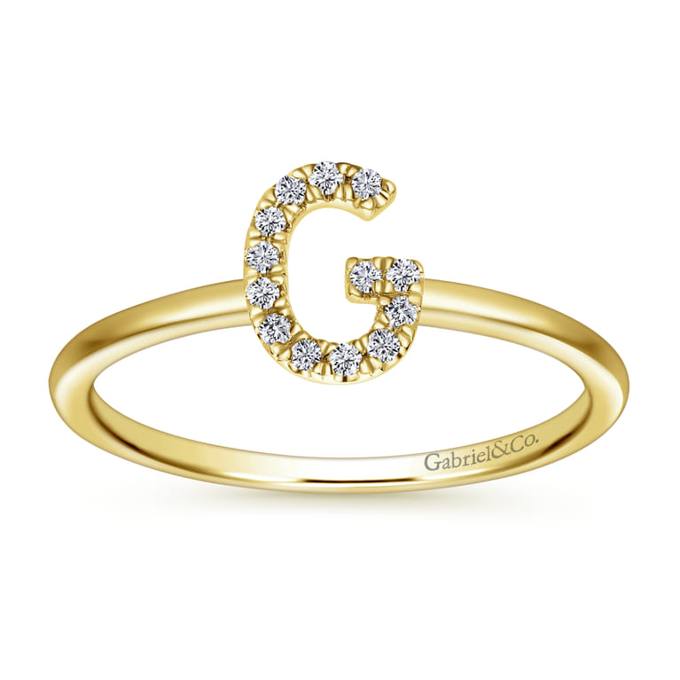 14K Yellow Gold Pave Diamond Uppercase G Initial Ring - 0.07 ct - Shot 4