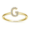 14K Yellow Gold Pave Diamond Uppercase G Initial Ring - 0.07 ct