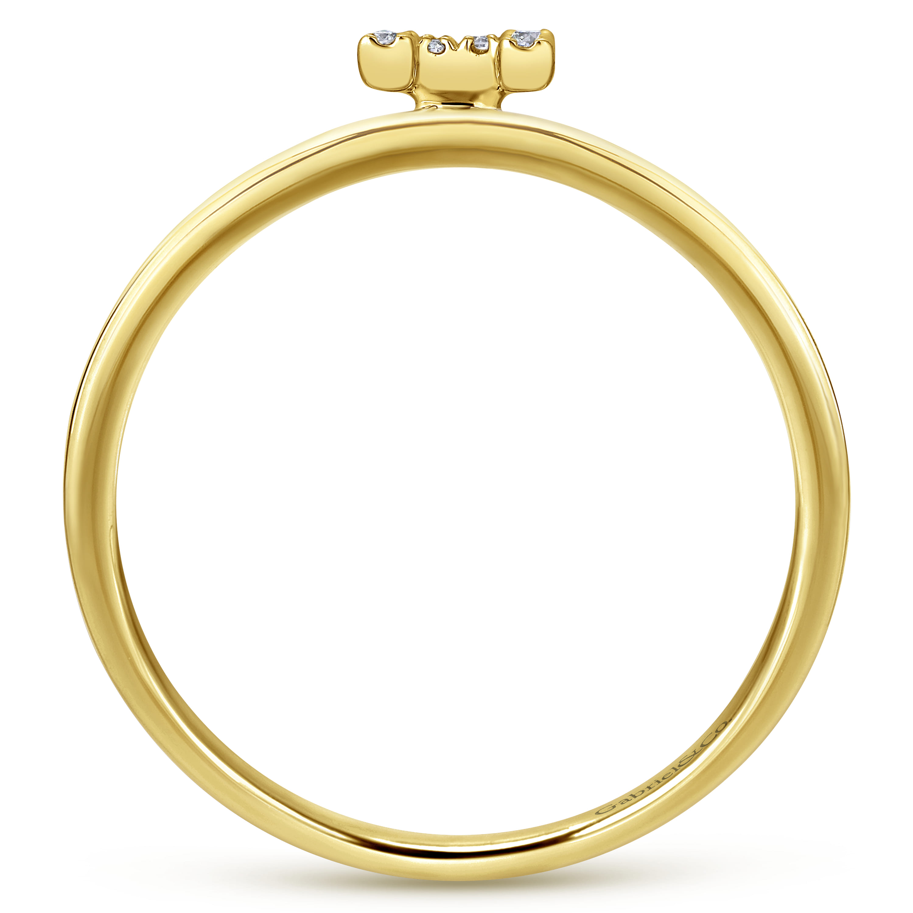14K Yellow Gold Pave Diamond Uppercase H Initial Ring - 0.07 ct - Shot 2