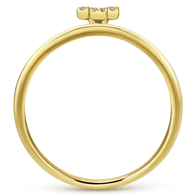 14K Yellow Gold Pave Diamond Uppercase H Initial Ring - 0.07 ct - Shot 2