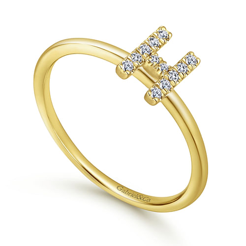 14K Yellow Gold Pave Diamond Uppercase H Initial Ring - 0.07 ct - Shot 3
