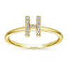 14K Yellow Gold Pave Diamond Uppercase H Initial Ring - 0.07 ct