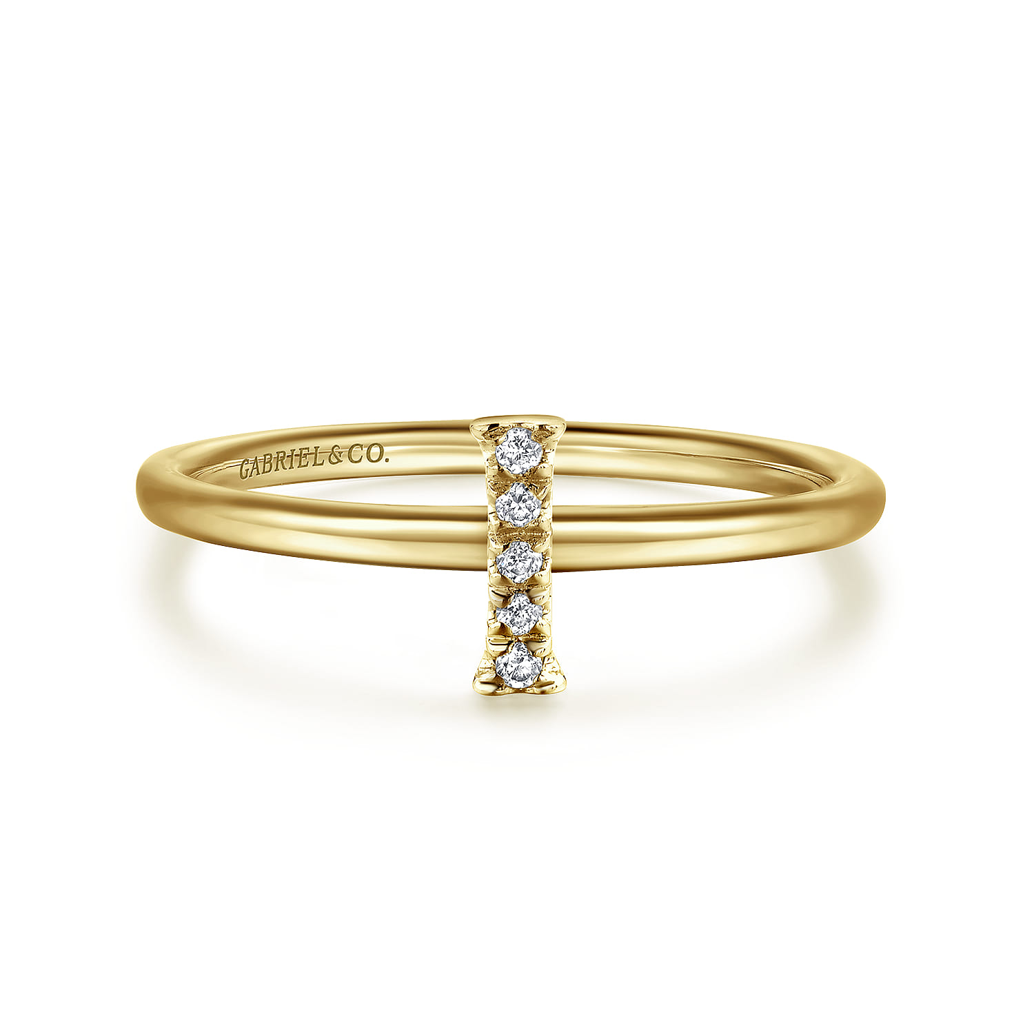 14K Yellow Gold Pave Diamond Uppercase I Initial Ring - 0.03 ct - Shot 1