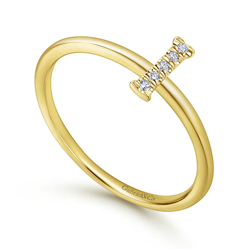 14K Yellow Gold Pave Diamond Uppercase I Initial Ring - 0.03 ct - Shot 3
