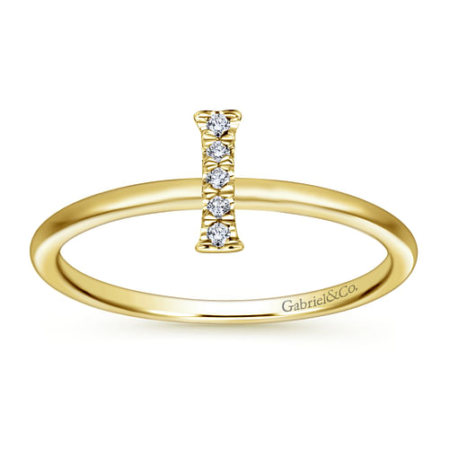 14K Yellow Gold Pave Diamond Uppercase I Initial Ring - 0.03 ct - Shot 4