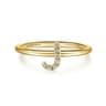 14K Yellow Gold Pave Diamond Uppercase J Initial Ring - 0.04 ct
