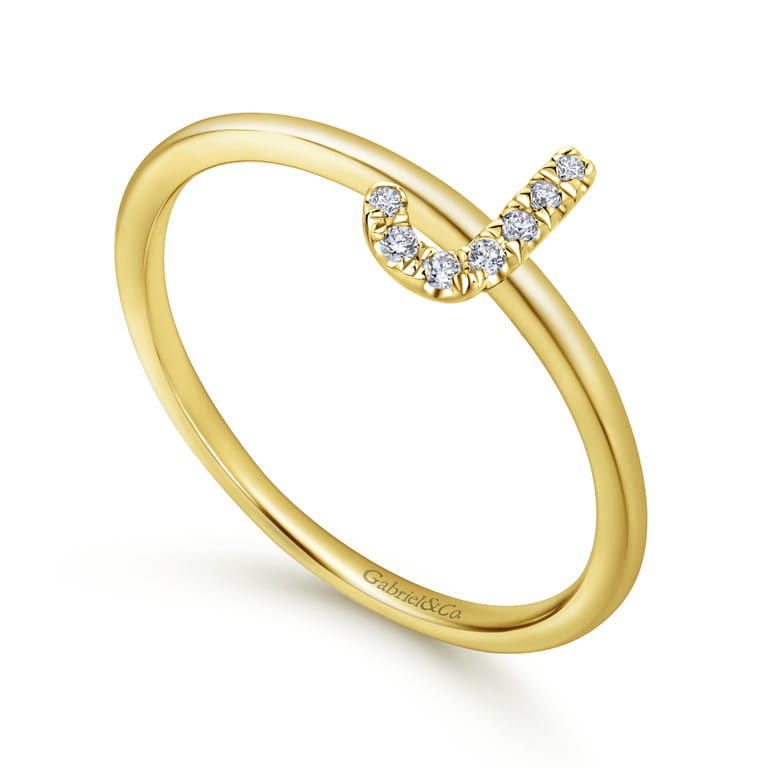 14K Yellow Gold Pave Diamond Uppercase J Initial Ring - 0.04 ct - Shot 3