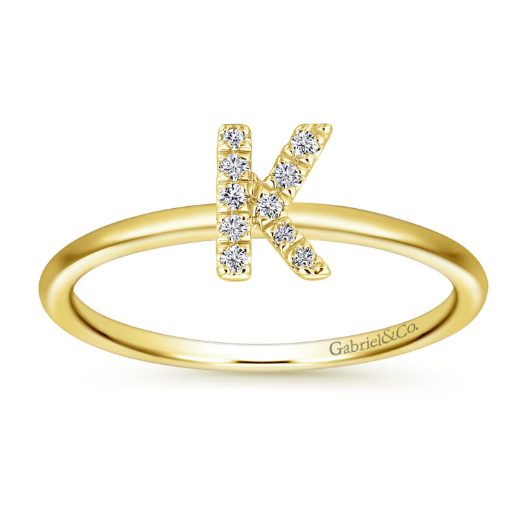 14K Yellow Gold Pave Diamond Uppercase K Initial Ring - 0.05 ct - Shot 4