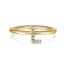 14K Yellow Gold Pave Diamond Uppercase L Initial Ring - 0.04 ct