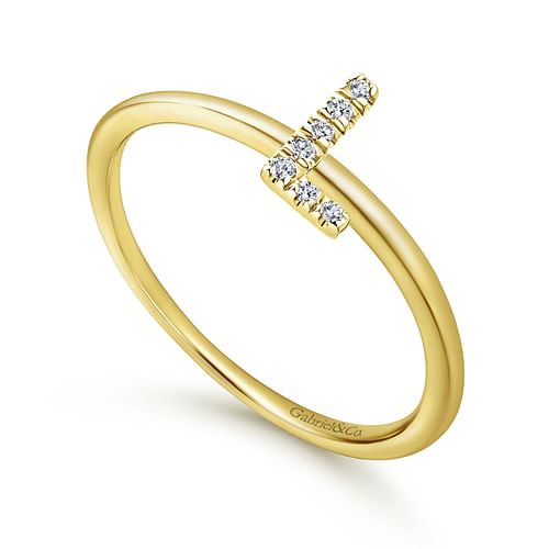 14K Yellow Gold Pave Diamond Uppercase L Initial Ring - 0.04 ct - Shot 3