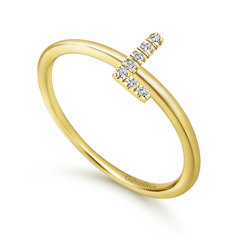 14K Yellow Gold Pave Diamond Uppercase L Initial Ring - 0.04 ct - Shot 3