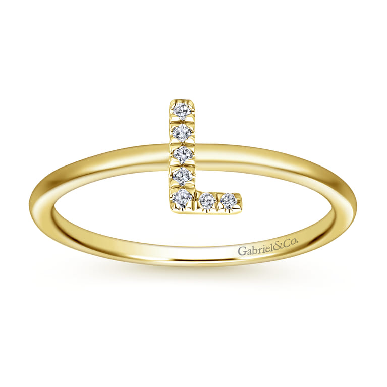 14K Yellow Gold Pave Diamond Uppercase L Initial Ring - 0.04 ct - Shot 4