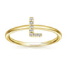 14K Yellow Gold Pave Diamond Uppercase L Initial Ring - 0.04 ct