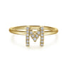 14K Yellow Gold Pave Diamond Uppercase M Initial Ring - 0.07 ct