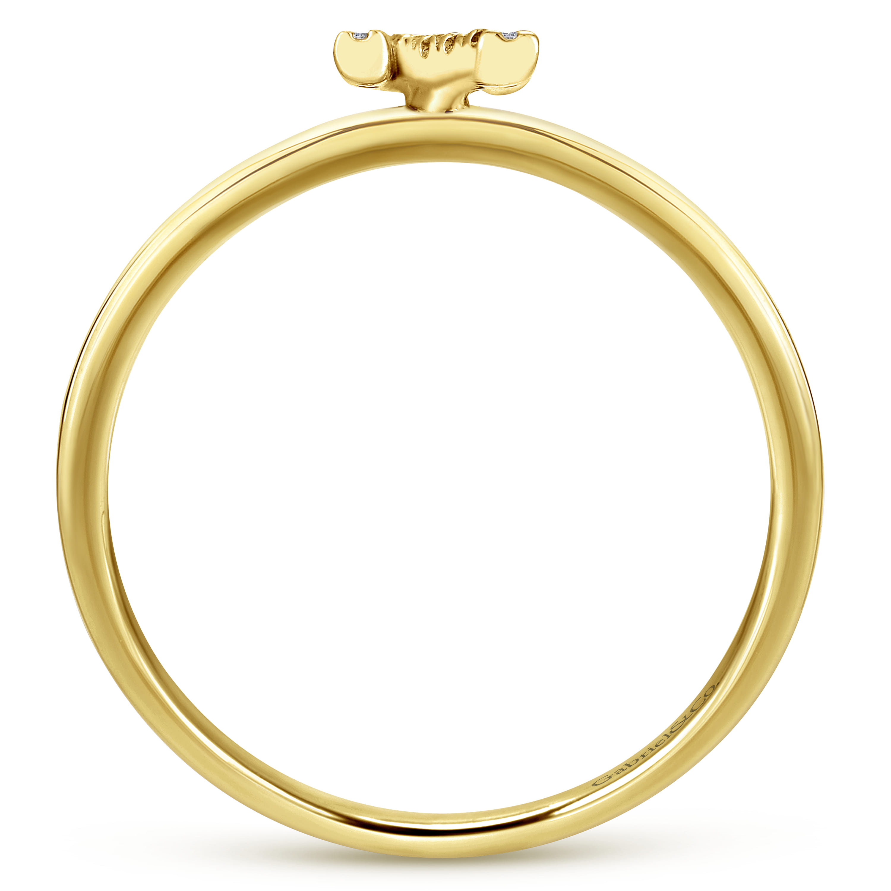 14K Yellow Gold Pave Diamond Uppercase N Initial Ring - 0.06 ct - Shot 2