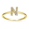 14K Yellow Gold Pave Diamond Uppercase N Initial Ring - 0.06 ct