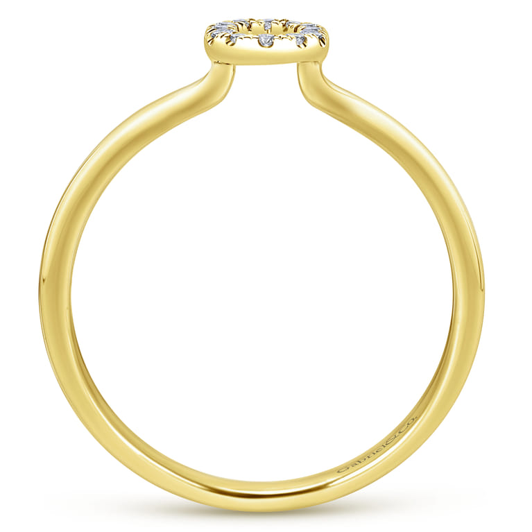 14K Yellow Gold Pave Diamond Uppercase O Initial Ring - 0.06 ct - Shot 2