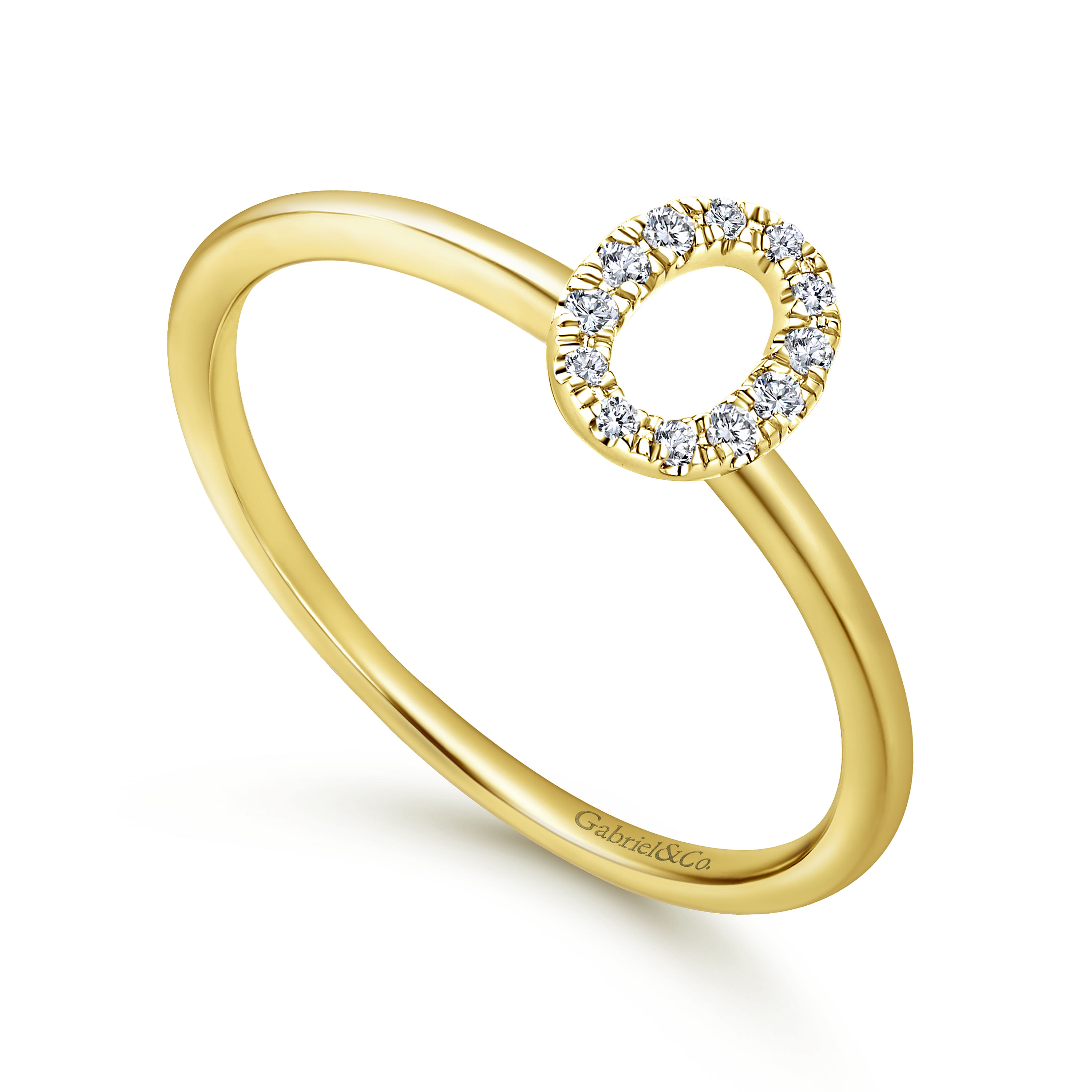14K Yellow Gold Pave Diamond Uppercase O Initial Ring - 0.06 ct - Shot 3