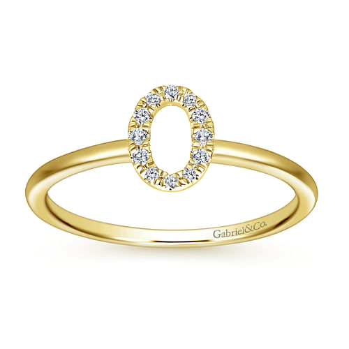 14K Yellow Gold Pave Diamond Uppercase O Initial Ring - 0.06 ct - Shot 4