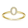 14K Yellow Gold Pave Diamond Uppercase O Initial Ring - 0.06 ct