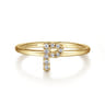 14K Yellow Gold Pave Diamond Uppercase P Initial Ring - 0.05 ct