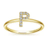 14K Yellow Gold Pave Diamond Uppercase P Initial Ring - 0.05 ct