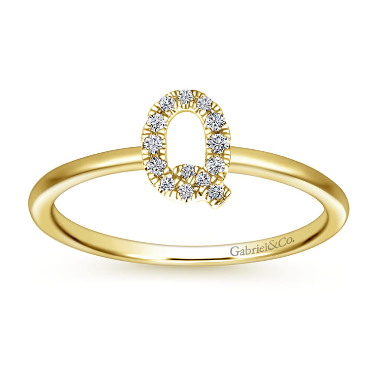 14K Yellow Gold Pave Diamond Uppercase Q Initial Ring - 0.07 ct - Shot 4