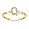 14K Yellow Gold Pave Diamond Uppercase Q Initial Ring - 0.07 ct