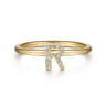 14K Yellow Gold Pave Diamond Uppercase R Initial Ring - 0.06 ct
