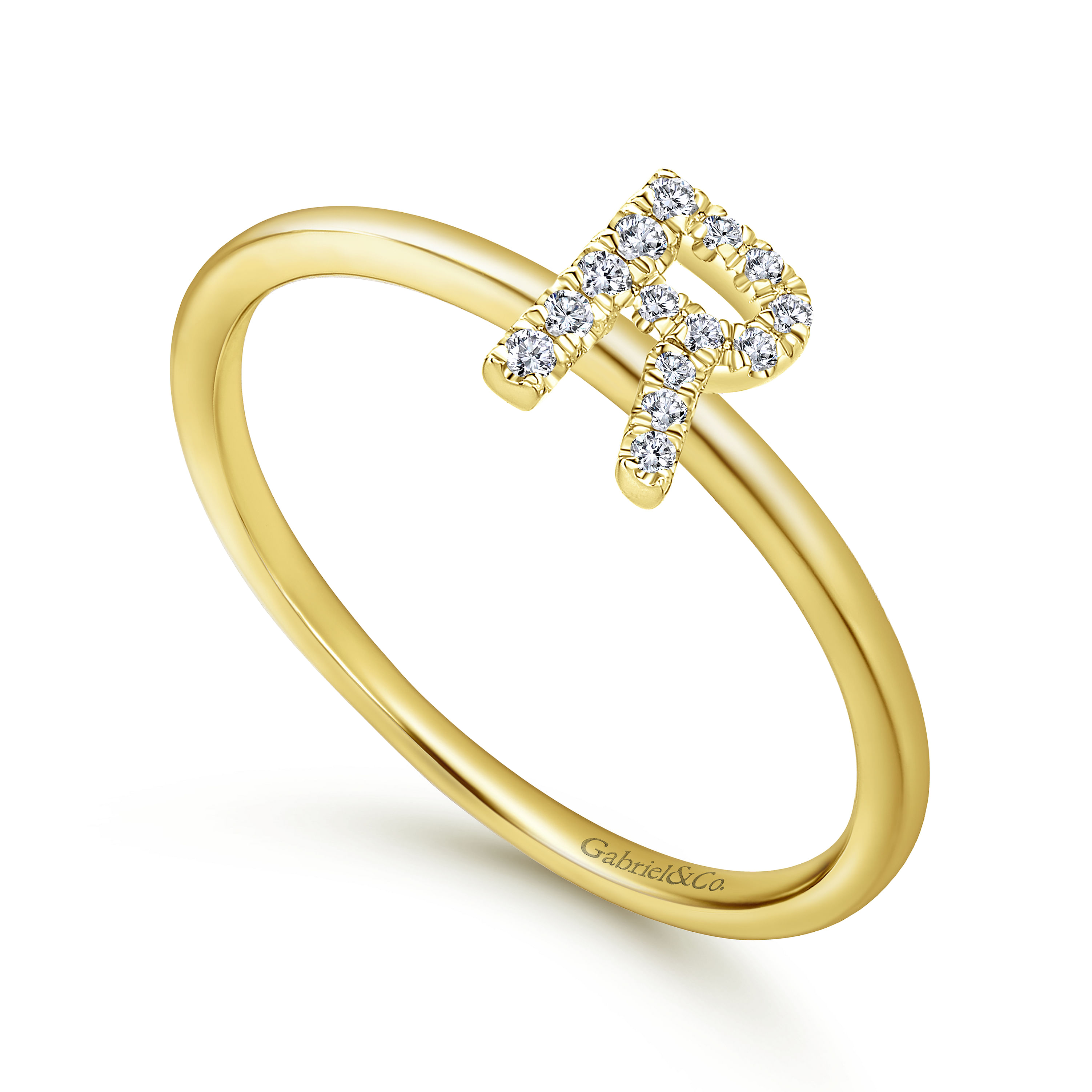 14K Yellow Gold Pave Diamond Uppercase R Initial Ring - 0.06 ct - Shot 3