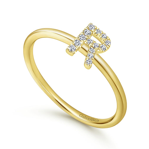14K Yellow Gold Pave Diamond Uppercase R Initial Ring - 0.06 ct - Shot 3