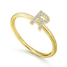 14K Yellow Gold Pave Diamond Uppercase R Initial Ring - 0.06 ct