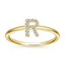 14K Yellow Gold Pave Diamond Uppercase R Initial Ring - 0.06 ct
