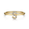 14K Yellow Gold Pave Diamond Uppercase S Initial Ring - 0.07 ct