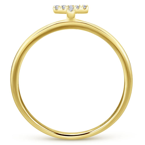 14K Yellow Gold Pave Diamond Uppercase T Initial Ring - 0.05 ct - Shot 2