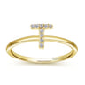 14K Yellow Gold Pave Diamond Uppercase T Initial Ring - 0.05 ct