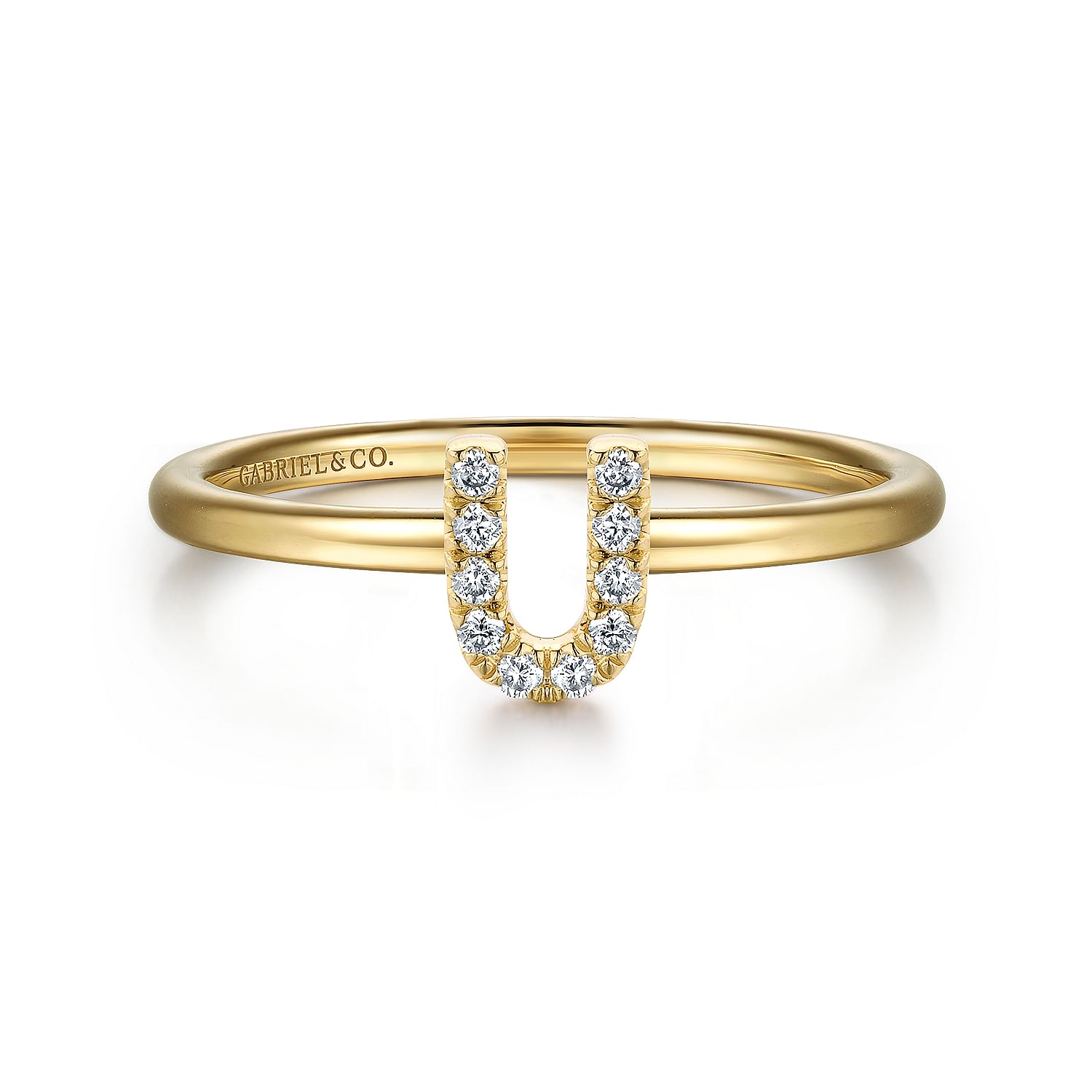14K Yellow Gold Pave Diamond Uppercase U Initial Ring 600. Shop Ladies Rings Gabriel Co