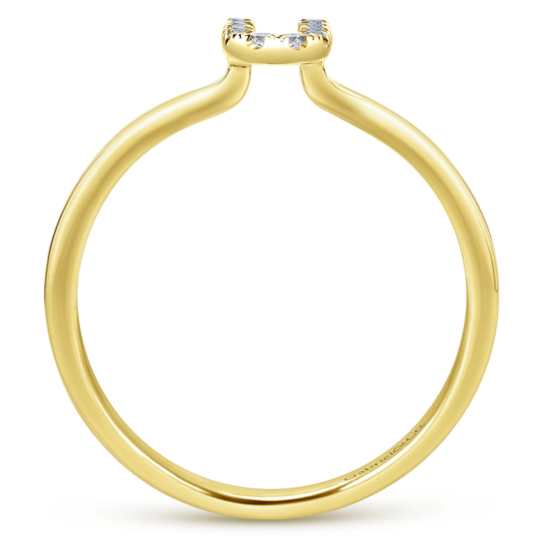 14K Yellow Gold Pave Diamond Uppercase U Initial Ring - 0.06 ct - Shot 2