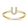 14K Yellow Gold Pave Diamond Uppercase U Initial Ring - 0.06 ct
