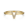 14K Yellow Gold Pave Diamond Uppercase V Initial Ring - 0.05 ct