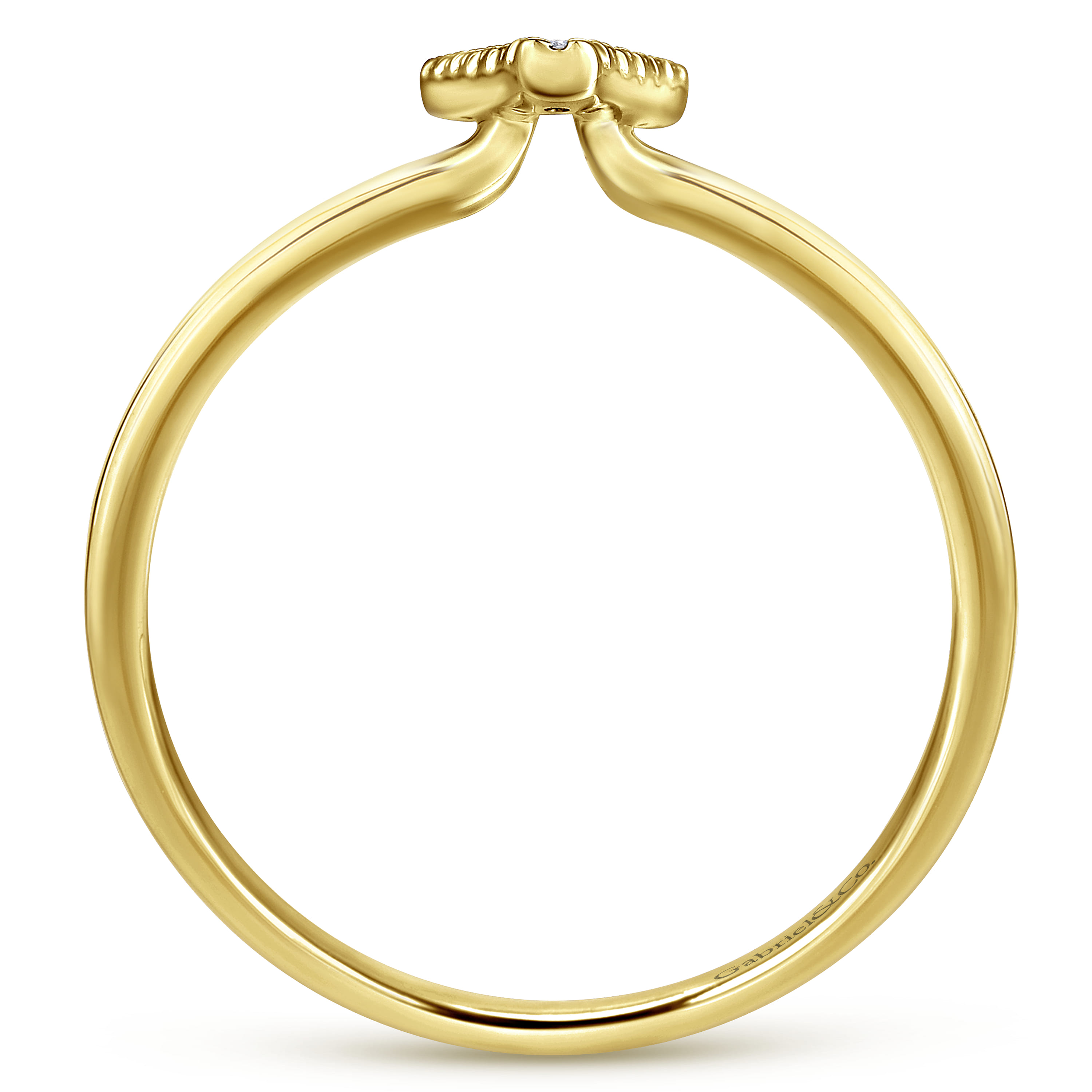 14K Yellow Gold Pave Diamond Uppercase V Initial Ring - 0.05 ct - Shot 2