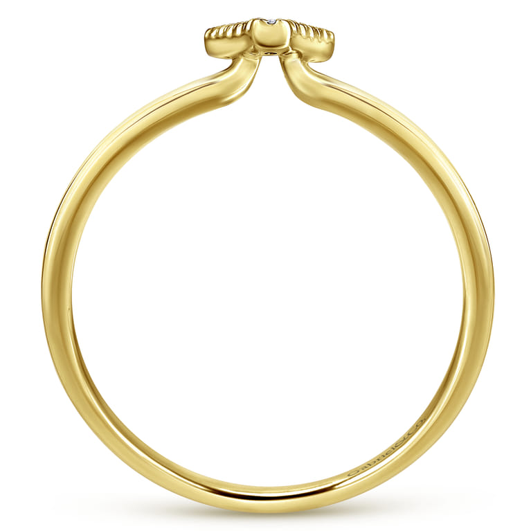 14K Yellow Gold Pave Diamond Uppercase V Initial Ring - 0.05 ct - Shot 2