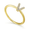 14K Yellow Gold Pave Diamond Uppercase V Initial Ring - 0.05 ct